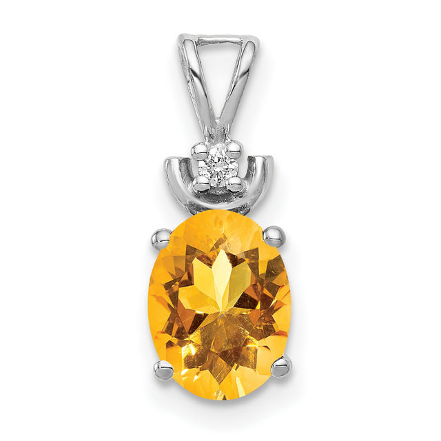 8x6mm Oval Citrine VS Diamond Charm Pendant in Real 14k White Gold