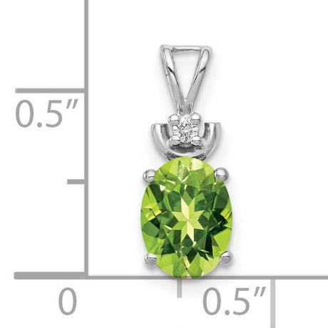 8x6mm Oval Peridot AA Diamond Charm Pendant in Real 14k White Gold