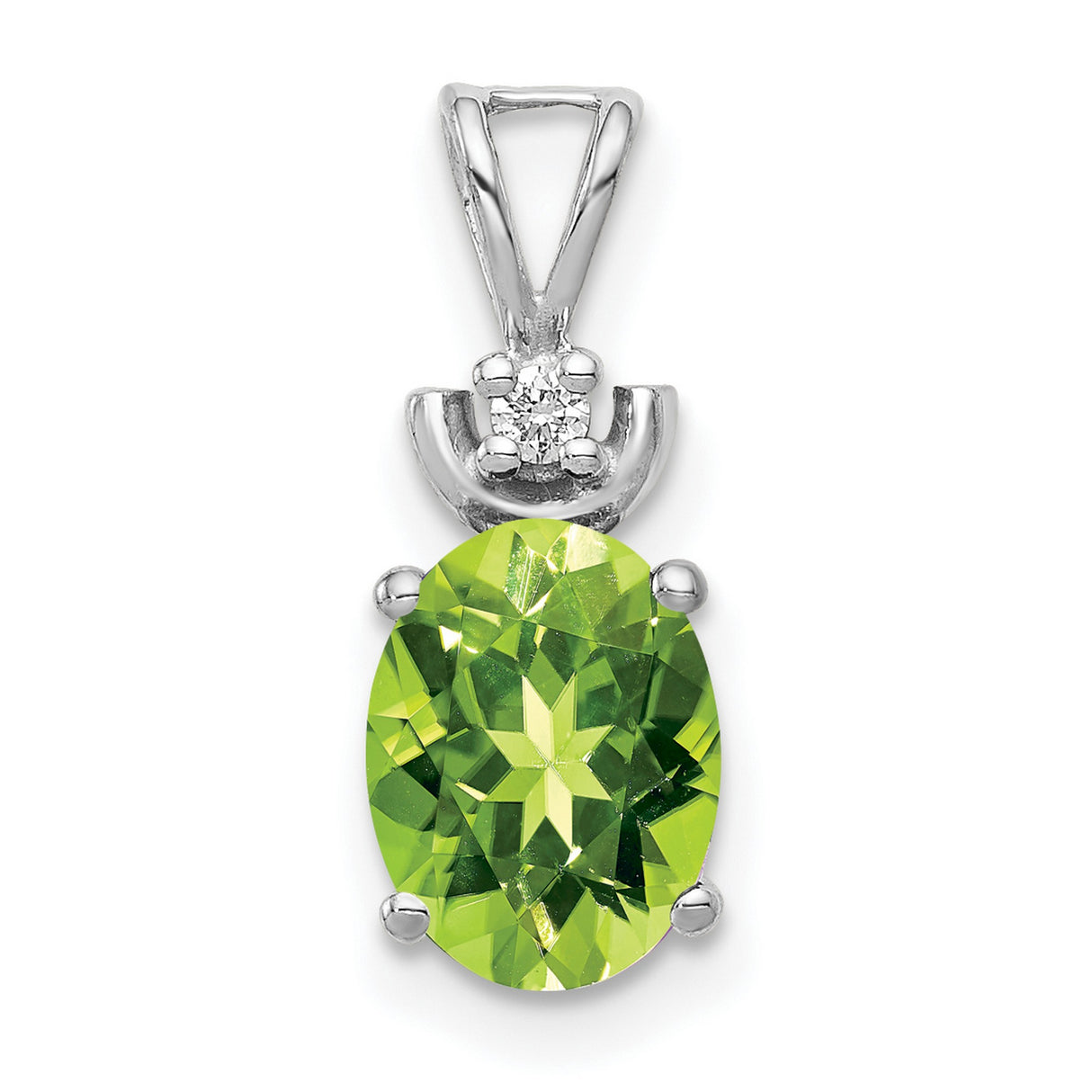 8x6mm Oval Peridot AA Diamond Charm Pendant in Real 14k White Gold