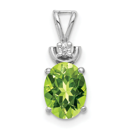 8x6mm Oval Peridot AA Diamond Charm Pendant in Real 14k White Gold