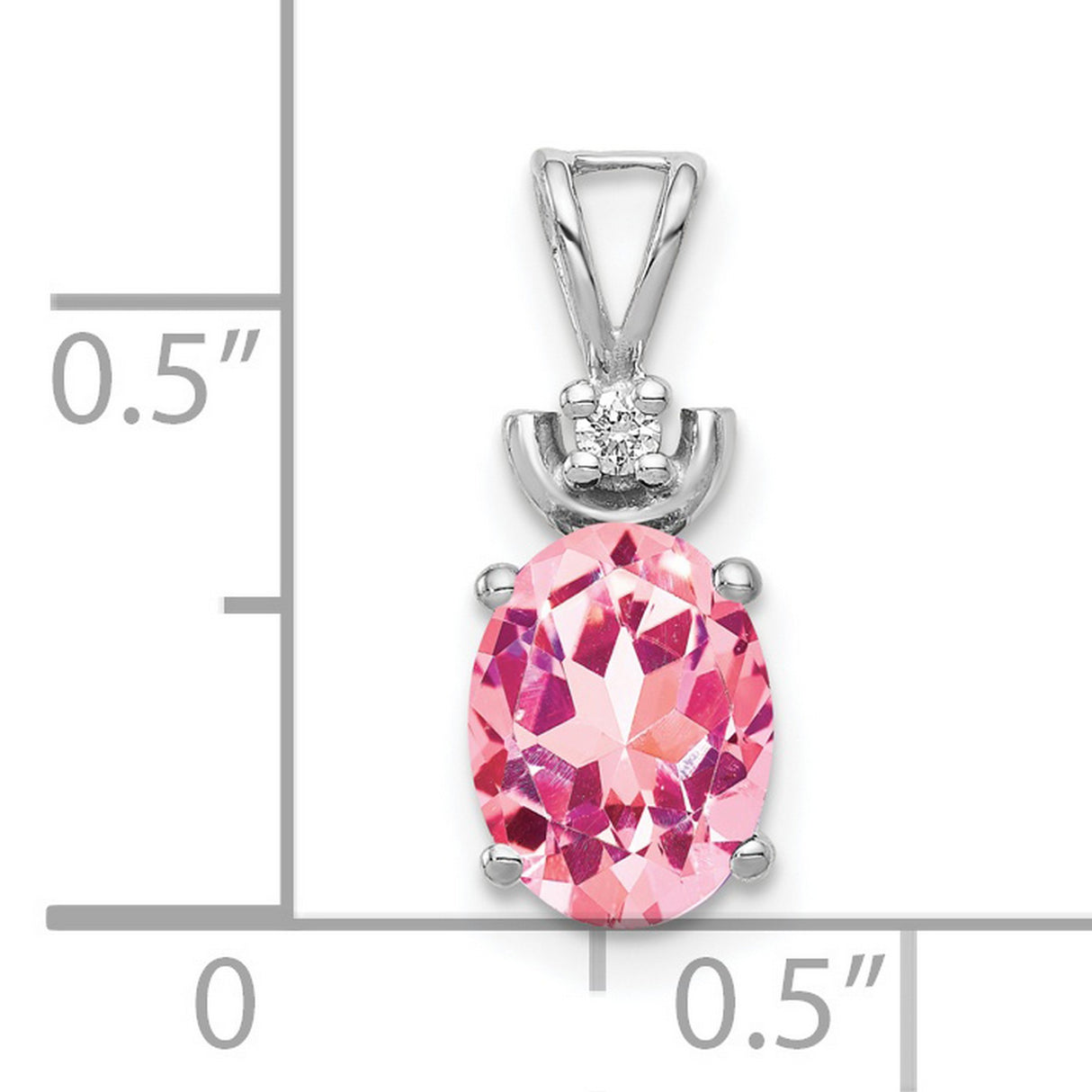 8x6mm Oval Pink Tourmaline AAA Diamond Charm Pendant in Real 14k White Gold