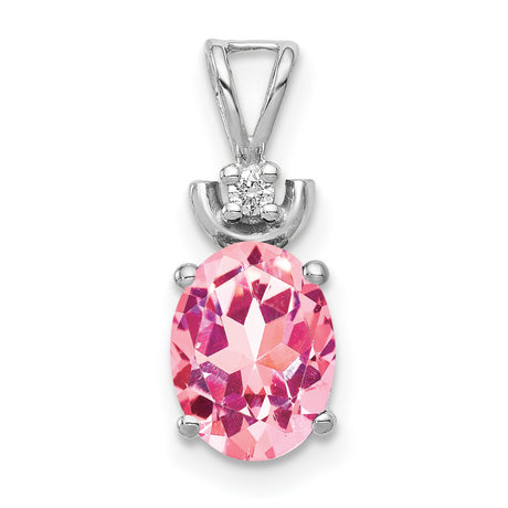 8x6mm Oval Pink Tourmaline AAA Diamond Charm Pendant in Real 14k White Gold