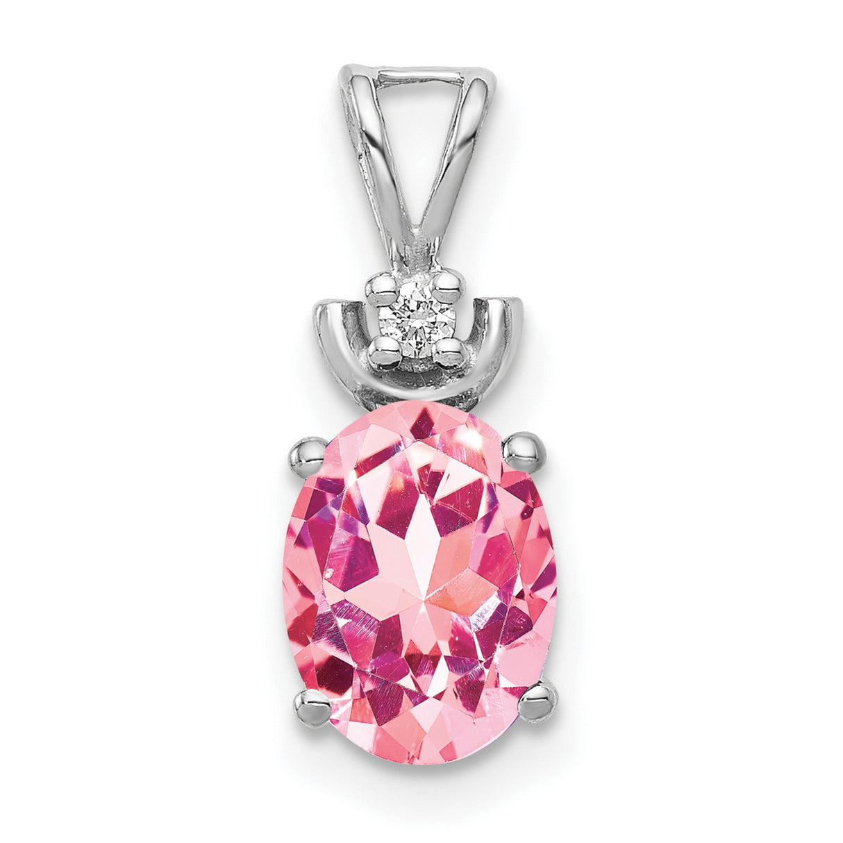8x6mm Oval Pink Tourmaline AA Diamond Charm Pendant in Real 14k White Gold