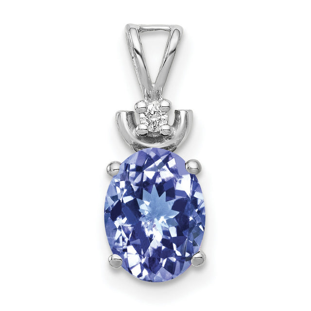 8x6mm Oval Tanzanite A Diamond Charm Pendant in Real 14k White Gold