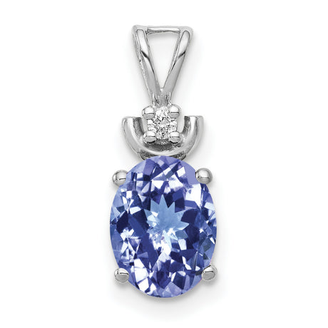 8x6mm Oval Tanzanite AAA Diamond Charm Pendant in Real 14k White Gold