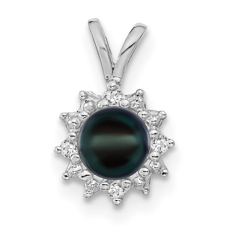 4.5mm Black FW Cultured Pearl A Diamond Charm Pendant in Real 14k White Gold