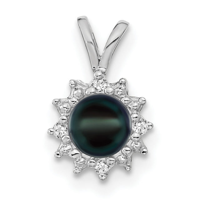 4.5mm Black FW Cultured Pearl A Diamond Charm Pendant in Real 14k White Gold