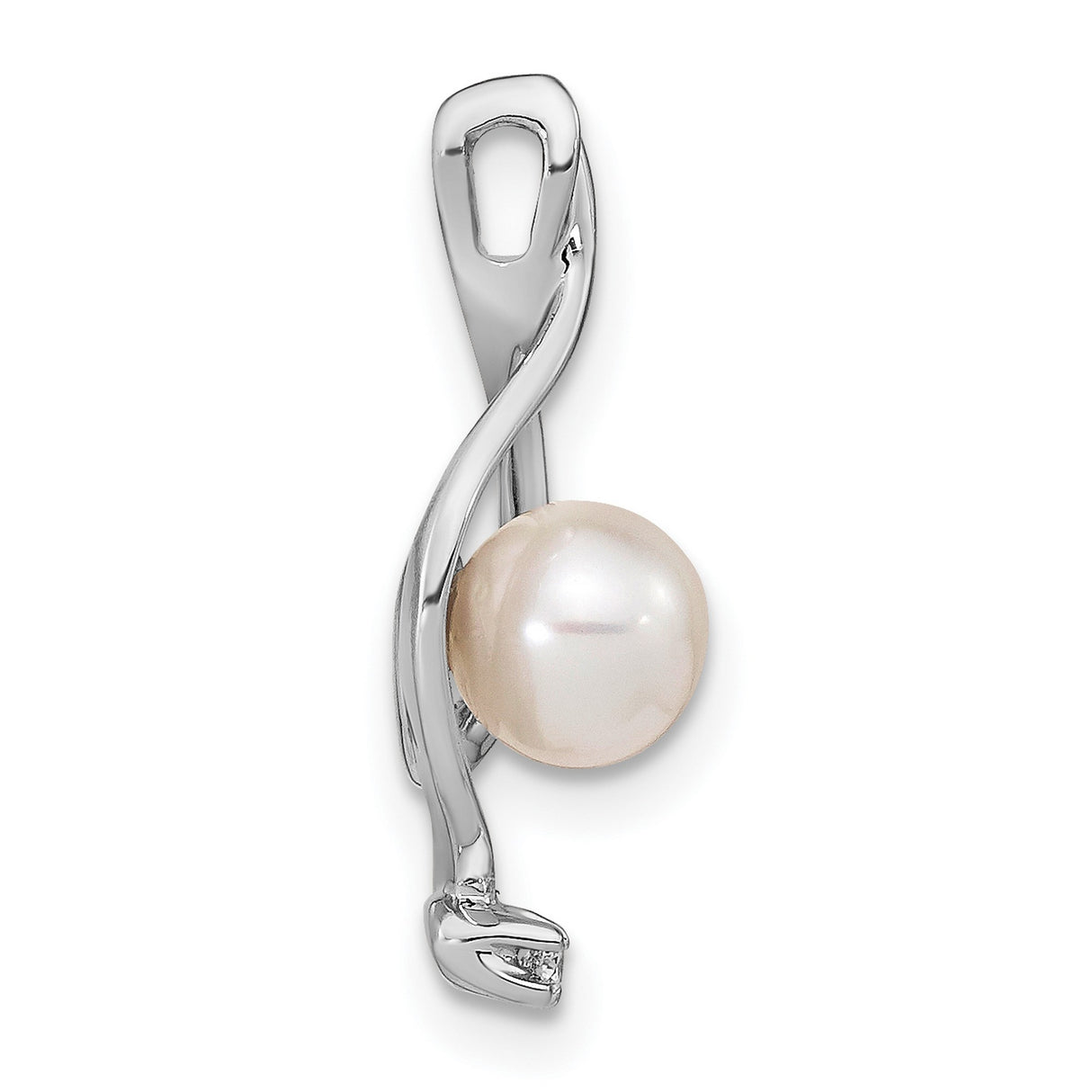 14k White Gold Pendant with Cultured Pearl and Diamond Accent, Teardrop Swirl Design