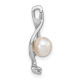14k White Gold Pendant with Cultured Pearl and Diamond Accent, Teardrop Swirl Design