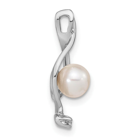 14k White Gold Pendant with Cultured Pearl and Diamond Accent, Teardrop Swirl Design