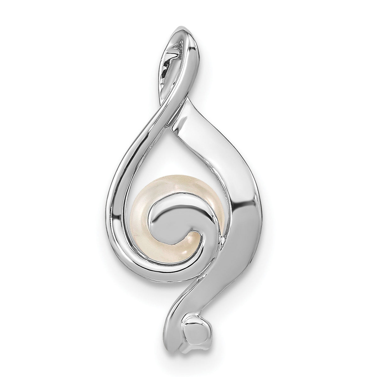14k White Gold Pendant with Cultured Pearl and Diamond Accent, Teardrop Swirl Design