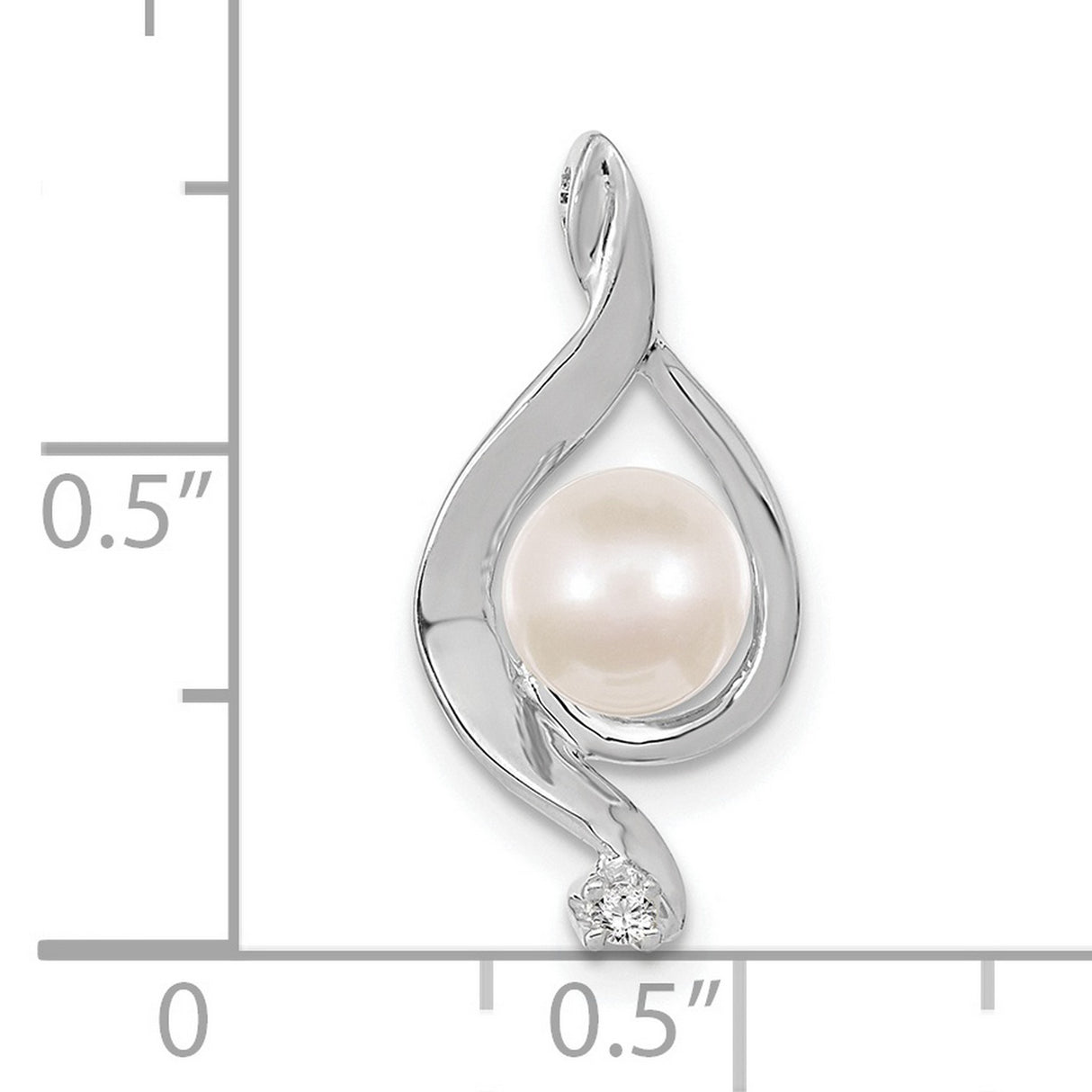 14k White Gold Pendant with Cultured Pearl and Diamond Accent, Teardrop Swirl Design