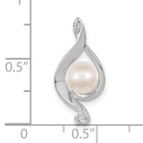 14k White Gold Pendant with Cultured Pearl and Diamond Accent, Teardrop Swirl Design