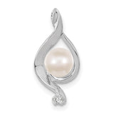 14k White Gold Pendant with Cultured Pearl and Diamond Accent, Teardrop Swirl Design
