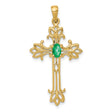 14k Yellow Gold Cross Pendant with Emerald and Filigree Design for Women