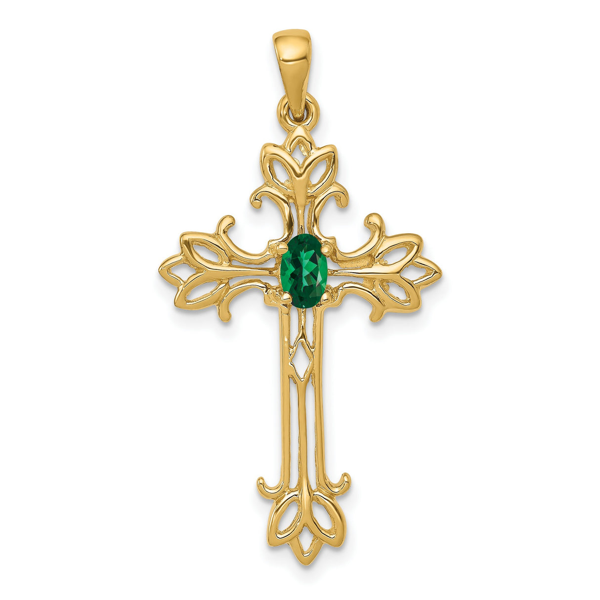 14k Yellow Gold Cross Pendant with Mount St. Helens Gemstone, Filigree Design, Christian Jewelry for Women