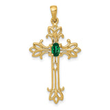14k Yellow Gold Cross Pendant with Mount St. Helens Gemstone, Filigree Design, Christian Jewelry for Women