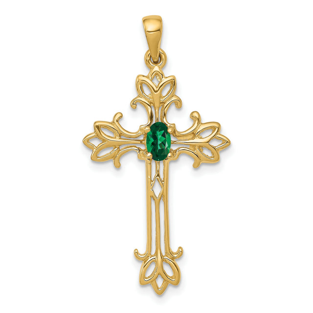 14k Yellow Gold Cross Pendant with Mount St. Helens Gemstone, Filigree Design, Christian Jewelry for Women