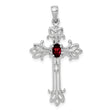 14k White Gold Cross Pendant with Garnet, Filigree Christian Jewelry for Women