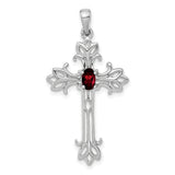 14k White Gold Cross Pendant with Garnet, Filigree Christian Jewelry for Women