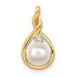 14k Yellow Gold Pendant with White Pearl and Diamond Accent, Twisted Loop Design