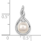 14k White Gold Pendant with Cultured Pearl and Diamond Accent in Teardrop Swirl Design