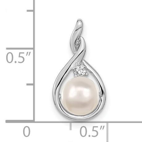 14k White Gold Pendant with Cultured Pearl and Diamond Accent in Teardrop Swirl Design
