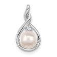 14k White Gold Pendant with Cultured Pearl and Diamond Accent in Teardrop Swirl Design