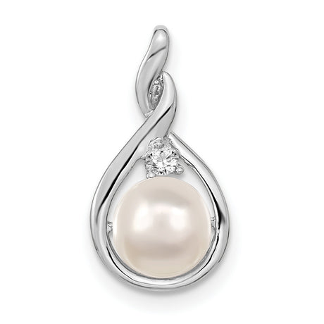 14k White Gold Pendant with Cultured Pearl and Diamond Accent in Teardrop Swirl Design