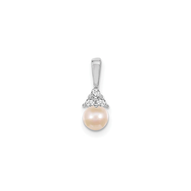 14k White Gold Pendant with Cultured Pearl and Diamond Cluster, Elegant Bridal Jewelry