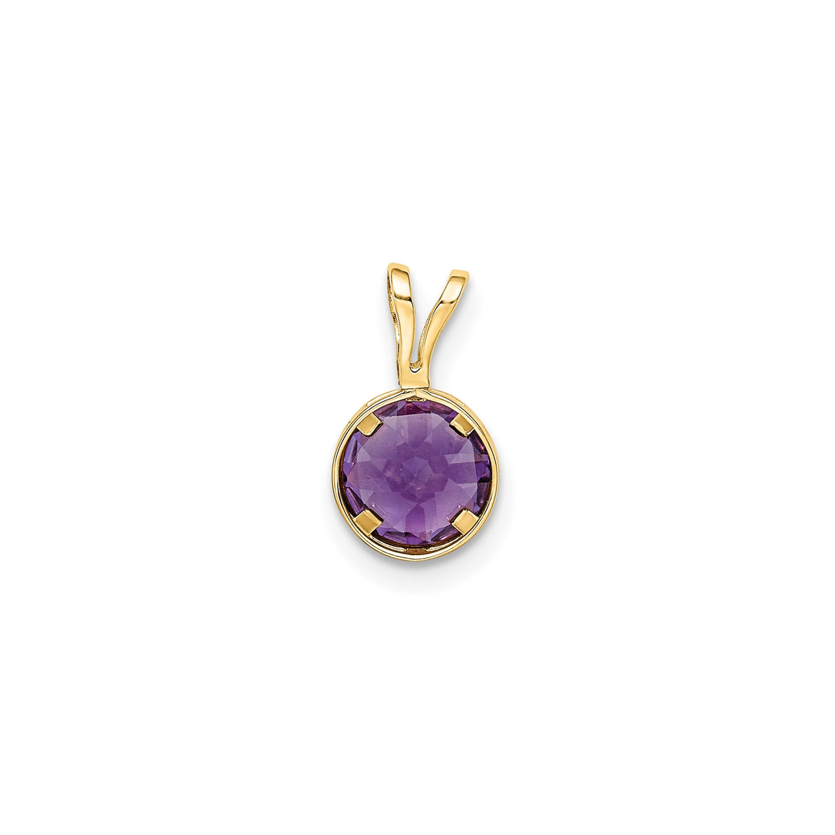 14k Yellow Gold Amethyst Pendant, Bezel Set Round Purple Gemstone with Minimalist Design
