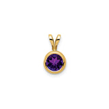 14k Yellow Gold Amethyst Pendant, Bezel Set Round Purple Gemstone with Minimalist Design