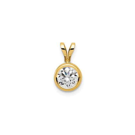 14k Yellow Gold Solitaire Pendant with Round Cut Cubic Zirconia in Bezel Setting