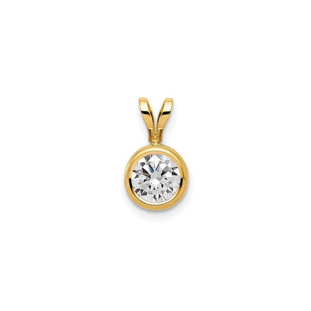 14k Yellow Gold Solitaire Pendant with Round Cut Cubic Zirconia in Bezel Setting