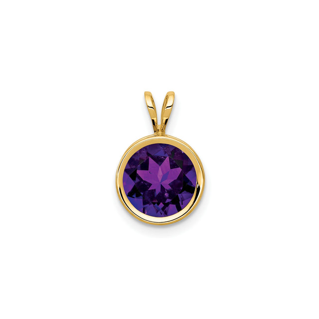 14k Yellow Gold Pendant with Round Amethyst in Bezel Setting , February Birthstone Jewelry