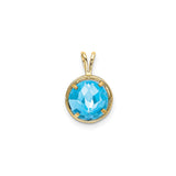 14k Yellow Gold Round Pendant with Swiss Blue Topaz Bezel Setting, Minimalist Polished Design