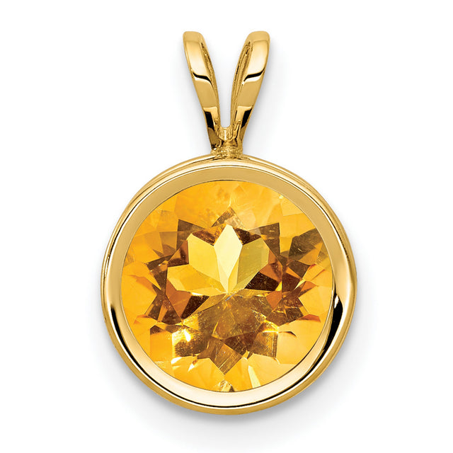 Citrine bezel Charm Pendant in Real 14k Yellow Gold