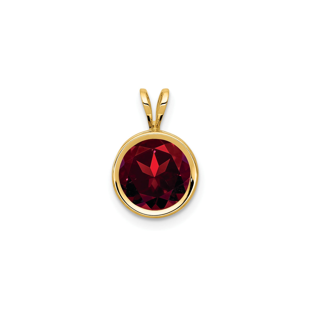 14k Yellow Gold Lotus Pendant with Garnet in Round Bezel Setting, Minimalist Spiritual Charm for Women