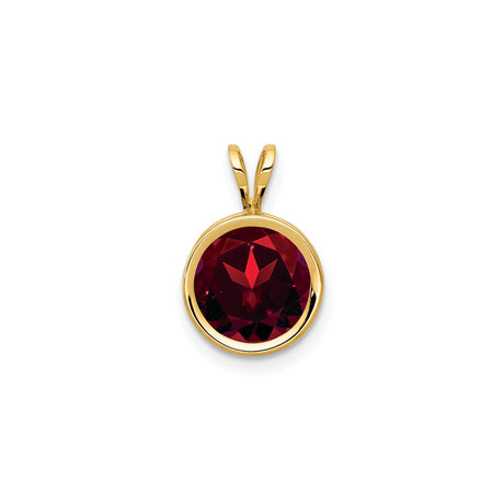 14k Yellow Gold Lotus Pendant with Garnet in Round Bezel Setting, Minimalist Spiritual Charm for Women