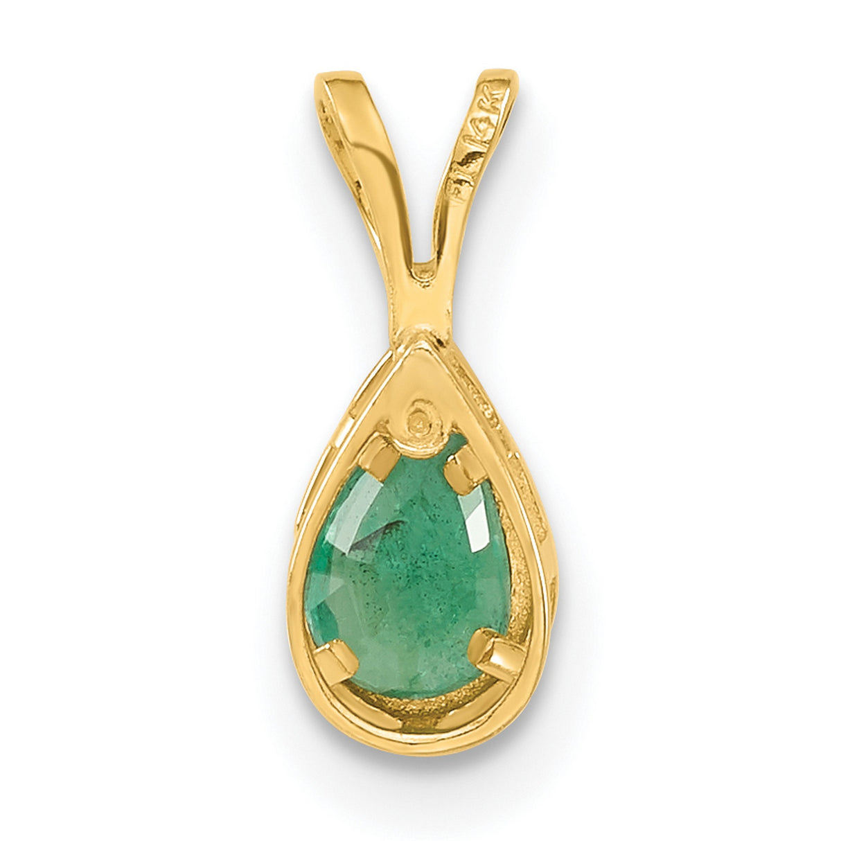 6x4mm Pear Emerald Bezel Charm Pendant in Real 14k Yellow Gold