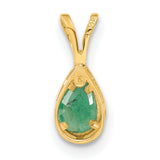 6x4mm Pear Emerald Bezel Charm Pendant in Real 14k Yellow Gold