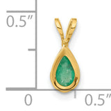 6x4mm Pear Emerald Bezel Charm Pendant in Real 14k Yellow Gold