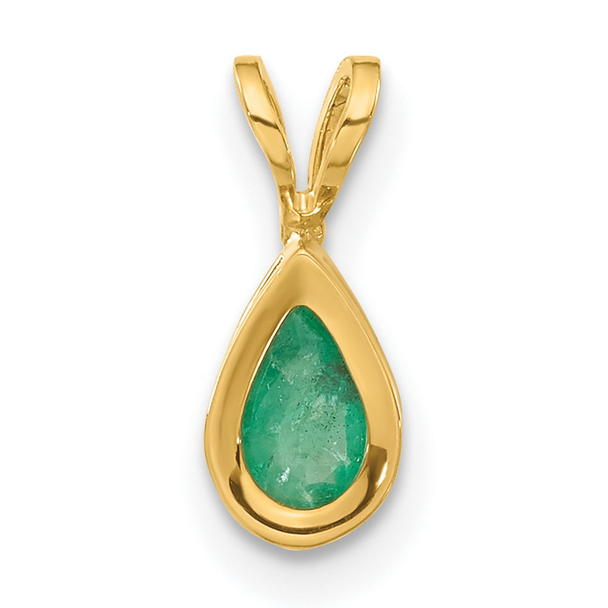 6x4mm Pear Emerald Bezel Charm Pendant in Real 14k Yellow Gold