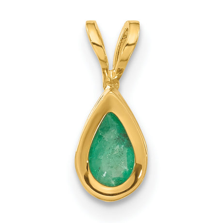 6x4mm Pear Emerald Bezel Charm Pendant in Real 14k Yellow Gold