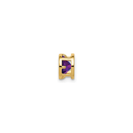 14k Yellow Gold Stud Earrings with Round Amethyst in Bezel Setting, February Birthstone Jewelry
