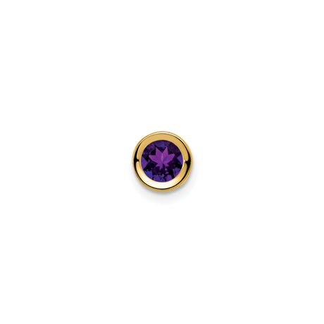 14k Yellow Gold Stud Earrings with Round Amethyst in Bezel Setting, February Birthstone Jewelry
