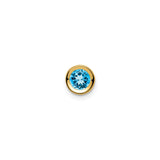 14k Yellow Gold Stud Earrings with Swiss Blue Topaz in Bezel Setting, Minimalist Design for Women
