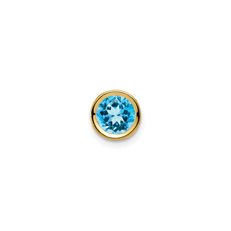 14k Yellow Gold Round Pendant with Swiss Blue Topaz Bezel-Set Gemstone for Women