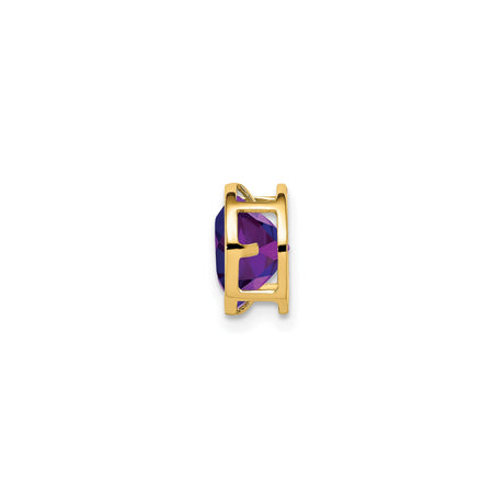 14k Yellow Gold Pendant with Round Amethyst, Faceted Bezel Set Charm for Women