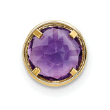 14k Yellow Gold Pendant with Round Amethyst, Faceted Bezel Set Charm for Women
